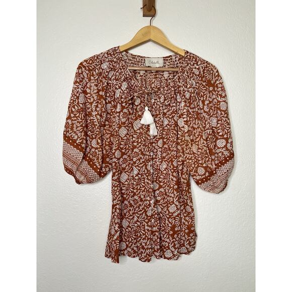 Cleobella Tops - Cleobella Adele Blouse in Anila Block Print Size Large Boho Artisanal Natural